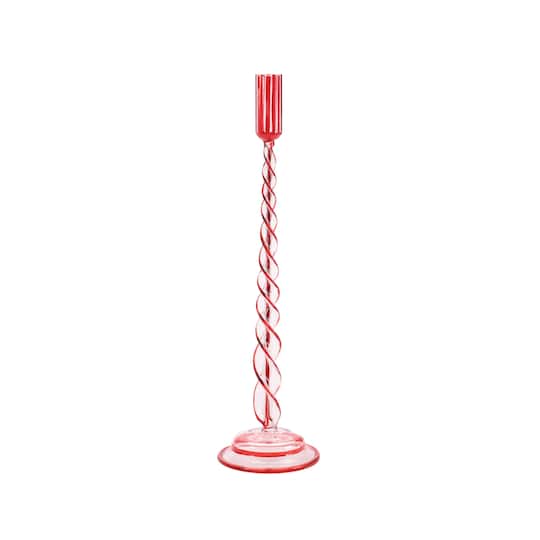 Melrose Red Twisted Glass Taper Candle Holder Set